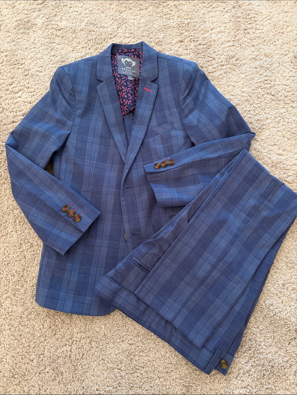 Appaman Blue Glen Plaid Blazer with Pink Anchor Lining
